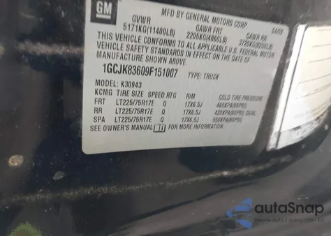 2009 Chevrolet Silverado 3500Hd Lt z USA, uszkodzony, nr VIN 1GCJK83609F151007